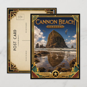 Cannon Beach Oregon Vintage Art Deco Golden Age Postkarte
