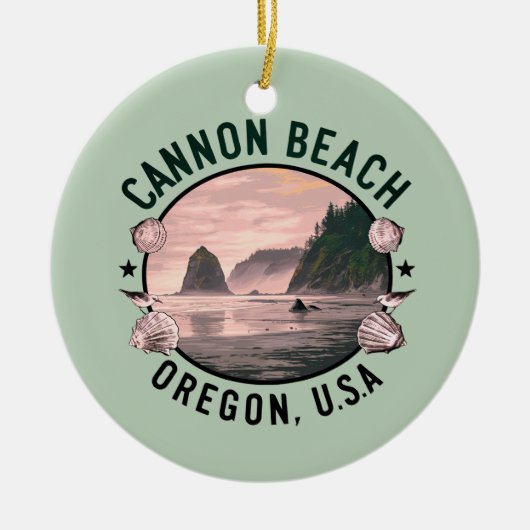 Cannon Beach Retro Vignette Keramik Ornament (Vorne)