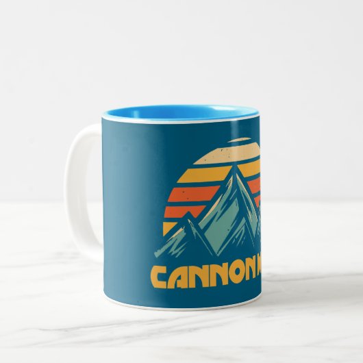 Cannon Mountain New Hampshire Retro Türkis Zweifarbige Tasse (Vorderseite Links)