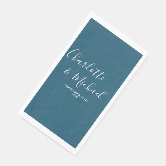 Canoe Blue Script Minimalistisch Wedding Serviette (Ecke)