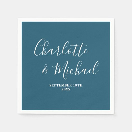 Canoe Blue Script Minimalistisch Wedding Serviette (Vorderseite)