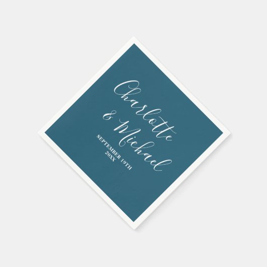 Canoe Blue Script Minimalistisch Wedding Serviette (Ecke)