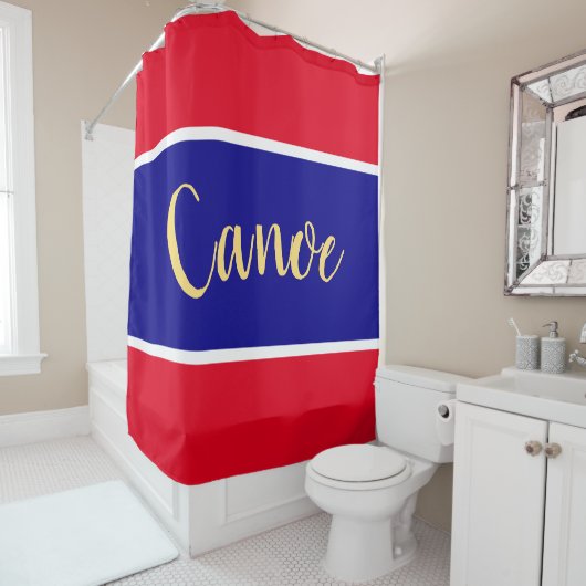 CANOE Bright Red White Wide Royal Blue Streifen Duschvorhang (Beispiel)