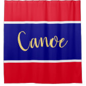 CANOE Bright Red White Wide Royal Blue Streifen Duschvorhang (Vorderseite)