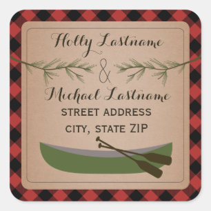 Canoe + Evergreen Branch Kariert Address Sticker