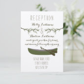 Canoe + Evergreen Branches Hochzeitsempfang Einladung (Stehend Vorderseite)