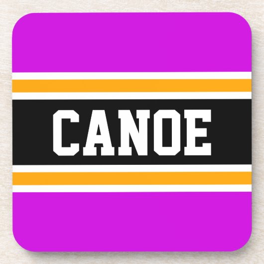 CANOE Fun Sporty Retro Rosa Gelbe schwarze Streife Getränkeuntersetzer (Vorderseite)