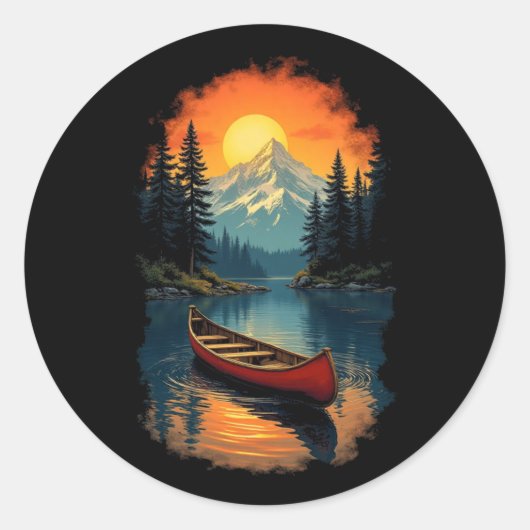 Canoe Splash Adventure - Retro Lake Sunset Runder Aufkleber (Vorderseite)