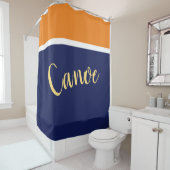 CANOE Stylischer Navy Blue White Orange Farbblock Duschvorhang (Beispiel)