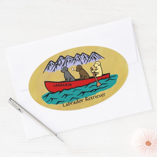Canoeing Labrador Retrievers Ovaler Aufkleber (Umschlag)