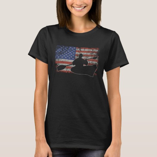 Canoeing Retro USA Flag Kayak 4th of July Canoe T-Shirt (Vorderseite)