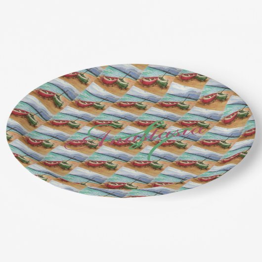 CANOES, DIE AUF DEM MONOGRAMM-PARTY DES STRANDES S PAPPTELLER (Schrägansicht)