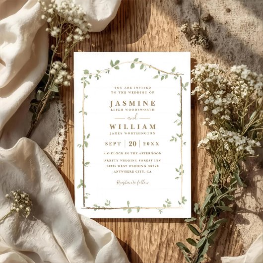 Canopy Greeenery Leaves Rustic QR Code Wedding Einladung
