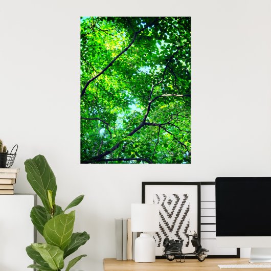 Canopy of Green, Leafy Branches with Blue Sky Poster (Heimbüro)