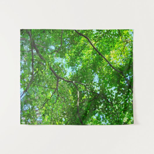 Canopy of Green, Leafy Branches with Blue Sky Wandteppich (Vorderseite (Horizontal))