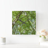"Canopy of Spring Blätter Green Nature Scene Quadratische Wanduhr (Zuhause)