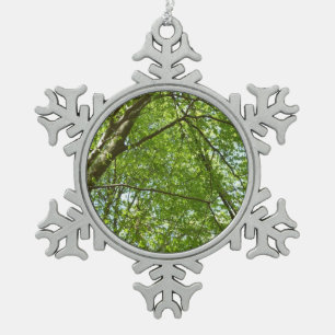 "Canopy of Spring Blätter Green Nature Scene Schneeflocken Zinn-Ornament