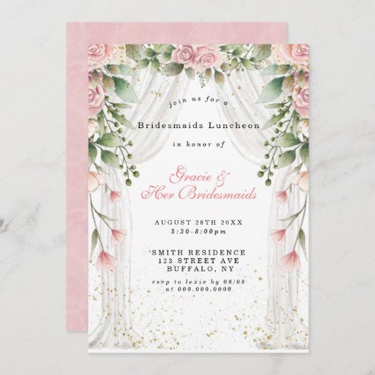 Canopy Pink Florals Bridesmaids Luncheon Einladung (Vorne/Hinten)