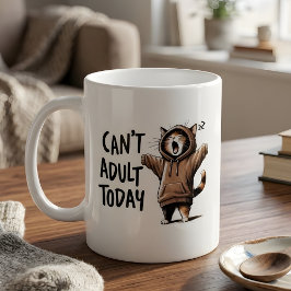 "Can't Adult Today" Funny Sleepy Cat in Hoodie Mug Kaffeetasse