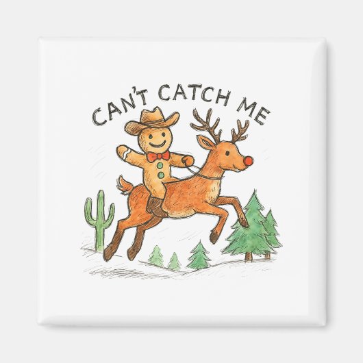 Can't Catch Me Cowboy Gingerbread Man Christmas Magnet (Vorne)