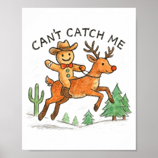 Can't Catch Me Cowboy Gingerbread Man Christmas Poster (Vorne)