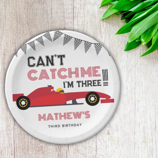 Can't Catch Me I'm Three Red Race Car 3 Birthday  Pappteller
