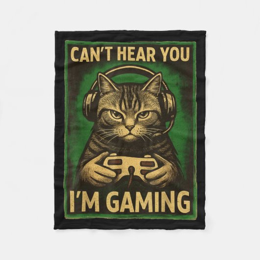 Can't Hear You I'm Gaming Funny Gamer Cat Playing  Fleecedecke (Vorderseite)