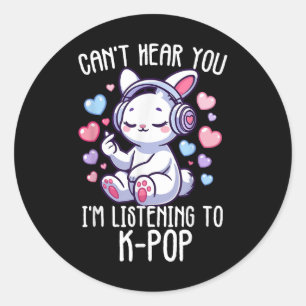 Cant Hear you Im Listening K-Pop Rabbit Finger Hea Runder Aufkleber