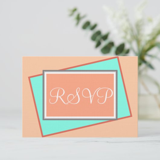 Cantaloupe Blue Geometric Layered Look UAWG RSVP Karte (Stehend Vorderseite)