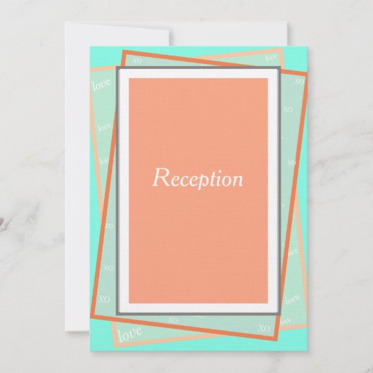 Cantaloupe Blue Geometric Monogram Empfang Einladung (Vorderseite)