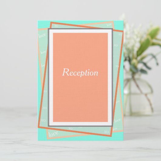 Cantaloupe Blue Geometric Monogram Empfang Einladung (Stehend Vorderseite)