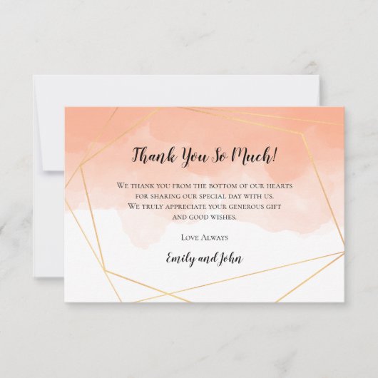 Cantaloupe Orange Watercolor Goldenes geometrische Dankeskarte (Vorderseite)