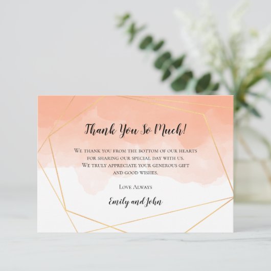 Cantaloupe Orange Watercolor Goldenes geometrische Dankeskarte (Stehend Vorderseite)