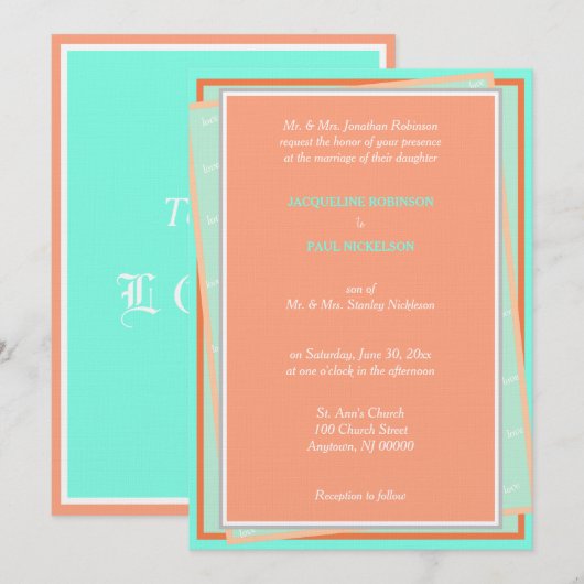 Cantaloupe Turquoise Liebe Geometric Einladung (Vorne/Hinten)