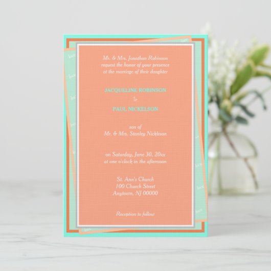 Cantaloupe Turquoise Liebe Geometric Einladung (Stehend Vorderseite)