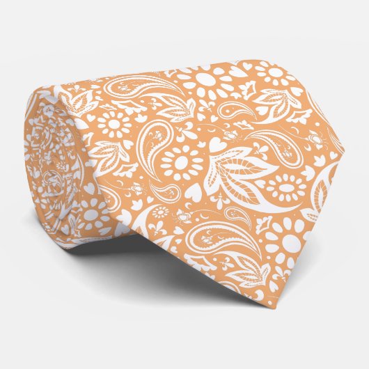 Cantaloupe und White Romantic Paisley Pattern Krawatte (Gerollt)