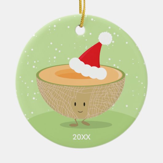 Cantaloupe Weihnachtsmannmütze Jahr Weihnachten Keramik Ornament (Vorne)