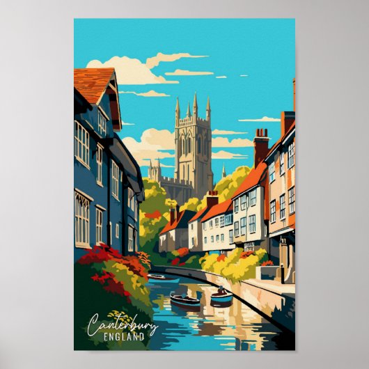 Canterbury England Art Vintage Travel Illustration Poster (Vorne)
