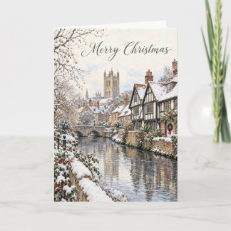 Canterbury Riverside Weihnachtswasserfarbe Feiertagskarte