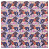 Cantering Black and Red Horses Fabric Stoff (Muster)