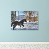 Cantering Black Percheron Pferd & Schnee Foto 2 Leinwanddruck (Insitu (Holzboden))
