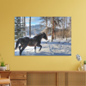 Cantering Black Percheron Pferd & Schnee Foto 2 Leinwanddruck (Insitu (Wohnzimmer))