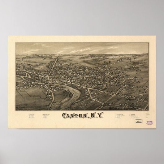 Canton New York 1885 Antique Panoramabalkarte Poster (Vorne)