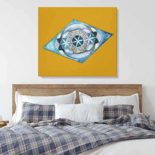 Canvas Atlantic Blue with Sacred Geometry Design  Leinwanddruck (Insitu (Schlafzimmer))