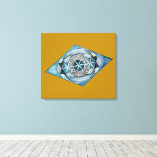 Canvas Atlantic Blue with Sacred Geometry Design  Leinwanddruck (Insitu (Holzboden))