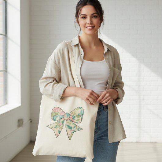Canvas Bag with Floral Bow - Boho Chic Style. Tragetasche