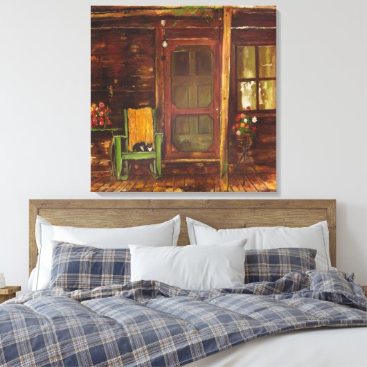 Canvas Druck Ölgemälde von rustikalen Cabin Porch Leinwanddruck (Insitu (Schlafzimmer))