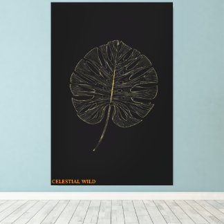 Canvas Golden Monstera Leaf Modern Noir Decor Leinwanddruck
