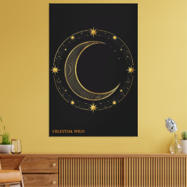 Canvas Luxury Black Gold Celestial Moon Art Leinwanddruck