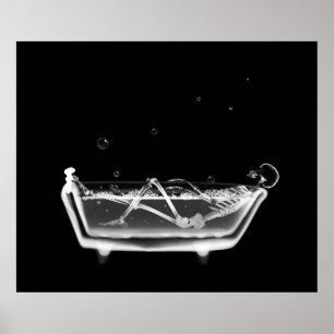 Canvas Print B&W X-Ray Skeleton Bath Time Tub Poster